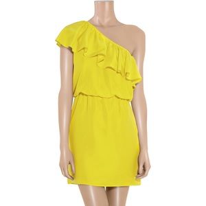 Tibi Yellow Silk one shoulder dress
